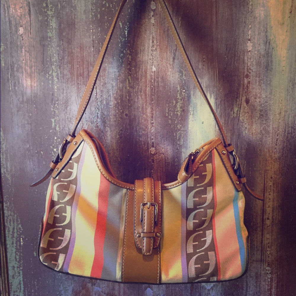 Fossil Multi-Color Canvas & Leather Trim Bag